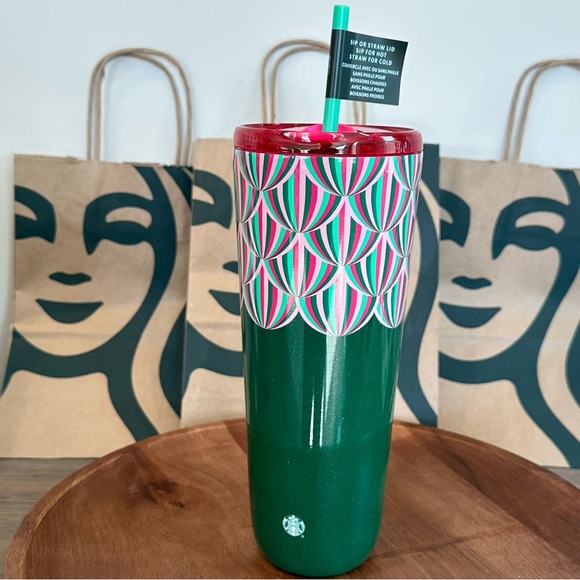 ✨NWT✨Starbucks 2024 Venti Cup RARE design Pink and Green Geometric Tumbler - Picture 1 of 7
